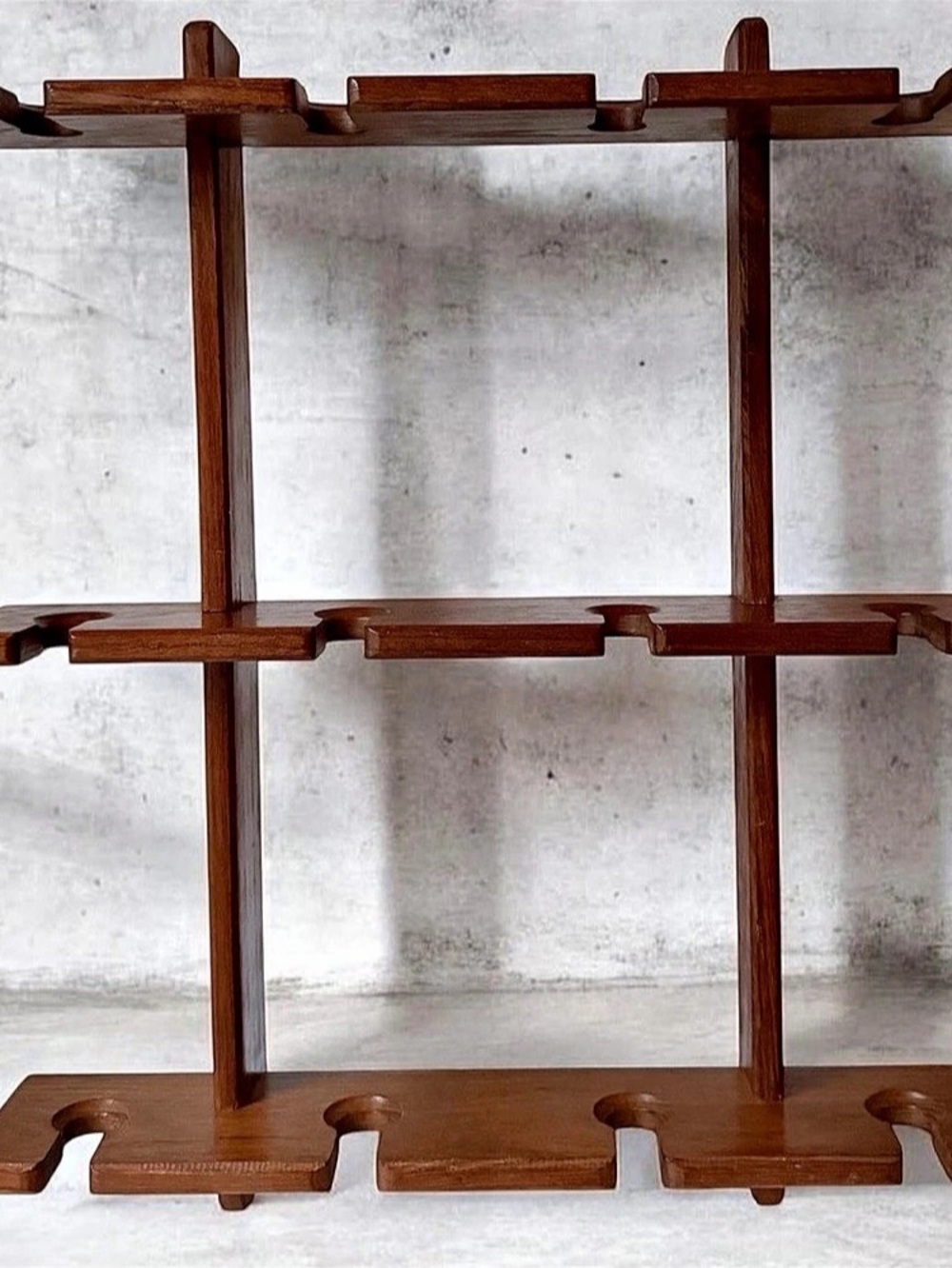 Vintage Teak Wood Wall Mounting Wine Glass Rack